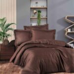 Набор постельного белья Lenjerie de pat Stripe Satin de Lux Nr 21 Dark Brown